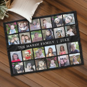 Foto collage met familienaam Datum - zwart Fleece Deken