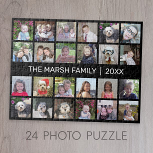 Foto collage met familienaam Datum - zwart Legpuzzel