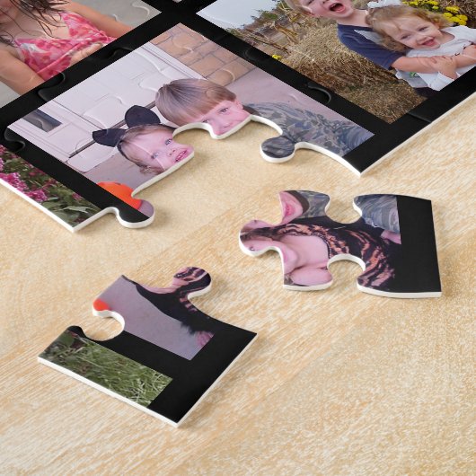 Foto collage met familienaam Datum - zwart Legpuzzel (Zijkant)