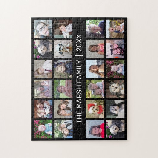 Foto collage met familienaam Datum - zwart Legpuzzel (Verticaal)