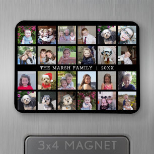 Foto collage met familienaam Datum - zwart Magneet