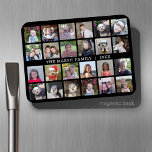 Foto collage met familienaam Datum - zwart Magneet<br><div class="desc">Een 24 fotonet met overvloed van ruimte voor vele foto's en douanetekst. Voeg je favoriete afbeeldingen toe aan deze leuke sjabloon. U kunt vierkante foto's of om het even welke foto's voor dit net gebruiken. Voor beste resultaten, bewaar uw foto's in vierkanten alvorens te uploaden. Als u de kleuren of...</div>