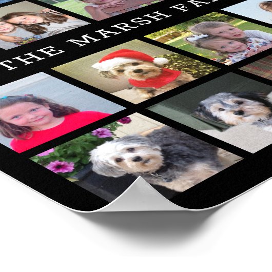 Foto collage met familienaam Datum - zwart Poster (Hoek)