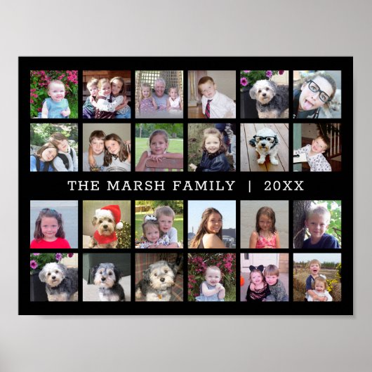 Foto collage met familienaam Datum - zwart Poster (Voorkant)