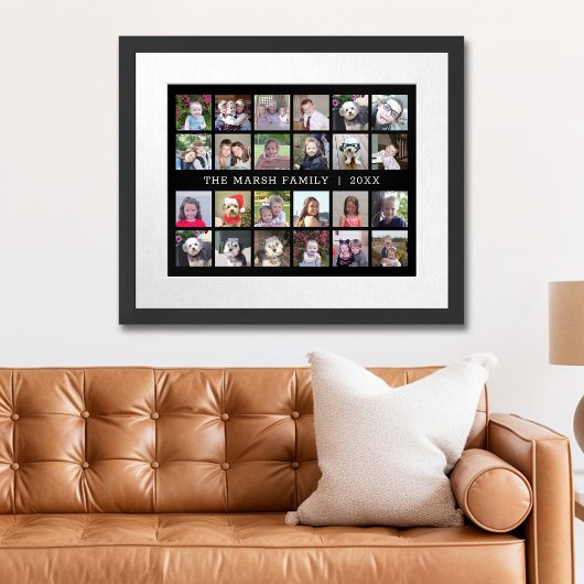 Foto collage met familienaam Datum - zwart Poster