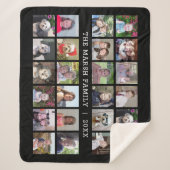 Foto collage met familienaam Datum - zwart Sherpa Deken (Voorkant)
