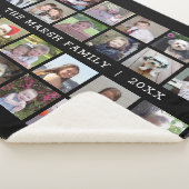 Foto collage met familienaam Datum - zwart Sherpa Deken (3/4)