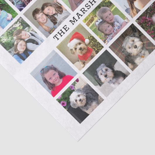 Foto collage met familienaam Datum - zwart Tissuepapier (Detail)