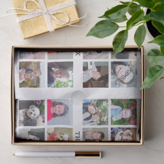 Foto collage met familienaam Datum - zwart Tissuepapier (Geschenk)