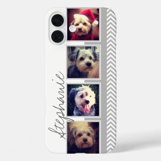 Foto collage met grijs wit Chevron patroon Case-Mate iPhone Case (Achterkant)