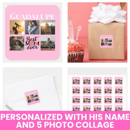 Foto Collage met Initialen in Script Vierkante Sticker