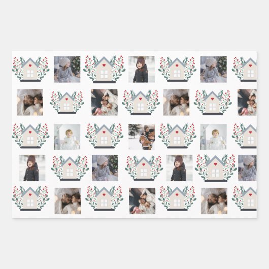 Foto-collage met kerstpunsettia en decor inpakpapier vel (Voorkant 2)