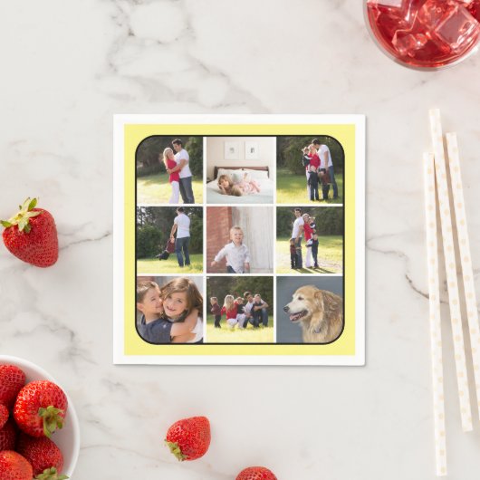 Foto collage met negen foto's, bleek gele rand servet (Insitu)