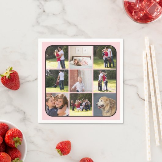 Foto collage met negen foto's, wazige roze rand servet (Insitu)