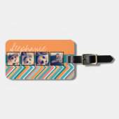 Foto collage met Oranje en Blauwgroen Chevrons Bagagelabel (Voorkant horizontaal)