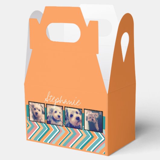 Foto collage met Oranje en Blauwgroen Chevrons Bedankdoosjes (Geopend)