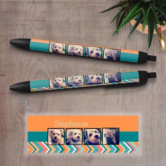 Foto collage met Oranje en Blauwgroen Chevrons Zwarte Inkt Pen