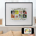Foto collage met Poster Grandchild Quote<br><div class="desc">Goedaardige en zelfingenomen poster print voor je grootouders. Het ontwerp kenmerkt acht van uw eigen foto's, die in vierkant formaat op een witte achtergrond worden getoond, die welkom zijn om, uw huisdecor aan te passen. Het citaat wordt geletterd in kalligrafie in olijfgroen en goudgeel. Er staat: "De lach van een...</div>