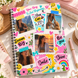 Foto-collage met tiener meisje Inspirerend Roze Notitieboek