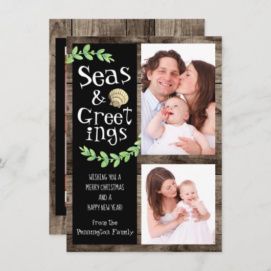 Foto-collage met zee en groeten feestdagenkaart (Voorkant / Achterkant)