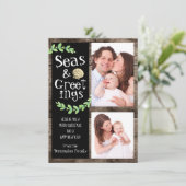 Foto-collage met zee en groeten feestdagenkaart (Staand voorkant)