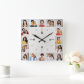 Foto Collage Metallic White Folie Vierkante Klok (Huis)