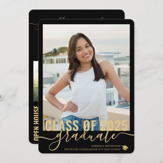 Foto Collage Modern Black Afstuderen Open House Aankondiging (Voorkant / Achterkant)