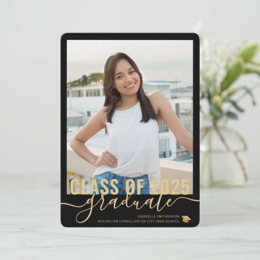 Foto Collage Modern Black Afstuderen Open House Aankondiging (Staand voorkant)