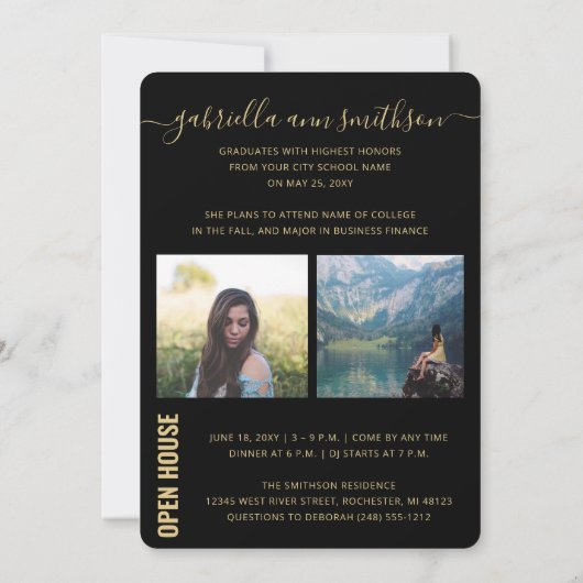 Foto Collage Modern Black Afstuderen Open House Aankondiging (Achterkant)
