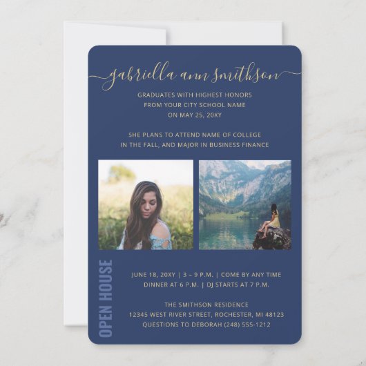 Foto Collage Modern Blue Afstuderen Open House Aankondiging (Achterkant)