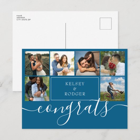 Foto Collage Modern Congrates Blauwgroen Blue Briefkaart (Voorkant / Achterkant)