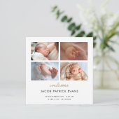 Foto Collage Modern Gold Script Boy Girl Birth Aankondiging (Staand voorkant)