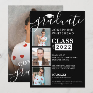 Foto Collage Modern Graduation Party Black 2022 Kaart