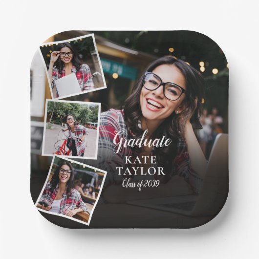 Foto Collage Modern Graduation Party Papieren Bordje (Voorkant)