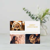 Foto Collage Modern Merry KerstGold Folie Feestdagen Briefkaart (Staand Voorkant)