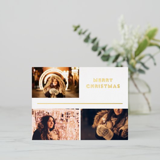 Foto Collage Modern Merry KerstGold Folie Feestdagen Briefkaart (Staand Voorkant)