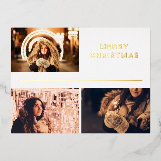 Foto Collage Modern Merry KerstGold Folie Feestdagen Briefkaart (Voorkant)