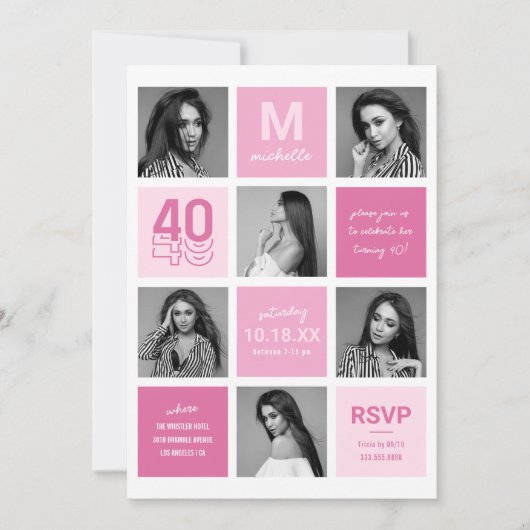 Foto Collage Modern Pink 40e verjaardag Kaart (Voorkant)