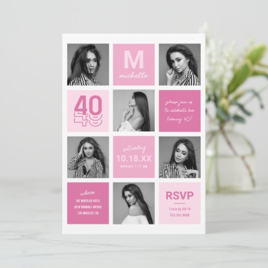 Foto Collage Modern Pink 40e verjaardag Kaart (Staand voorkant)