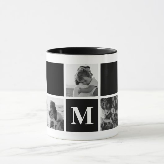 Foto Collage Monogram Black en White Mok (Midden)