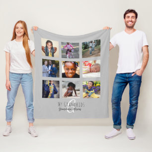 Foto Collage Monogram Grandparent Grandchildren Gr Fleece Deken