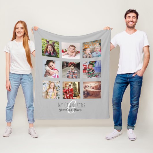 Foto Collage Monogram Grandparent Grandchildren Gr Fleece Deken (In situ)