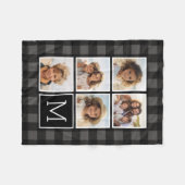 Foto Collage - Monogram Grijs Zwart Buffalo Plaid Fleece Deken (Voorkant (Horizontaal))