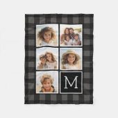 Foto Collage - Monogram Grijs Zwart Buffalo Plaid Fleece Deken (Voorkant)