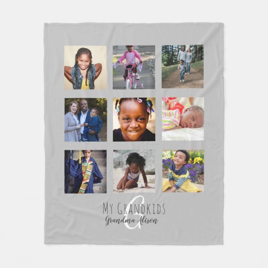 Foto-collage Monogram Grootouder Kleinkinderen Gri Fleece Deken (Voorkant)