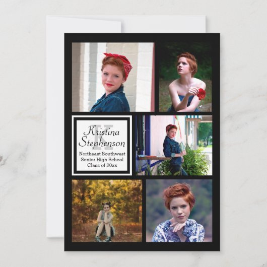 Foto Collage Monogram High School Afstuderen Kaart (Voorkant)
