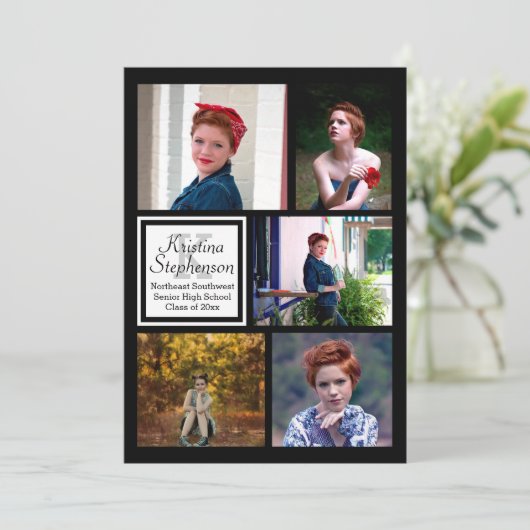Foto Collage Monogram High School Afstuderen Kaart (Staand voorkant)