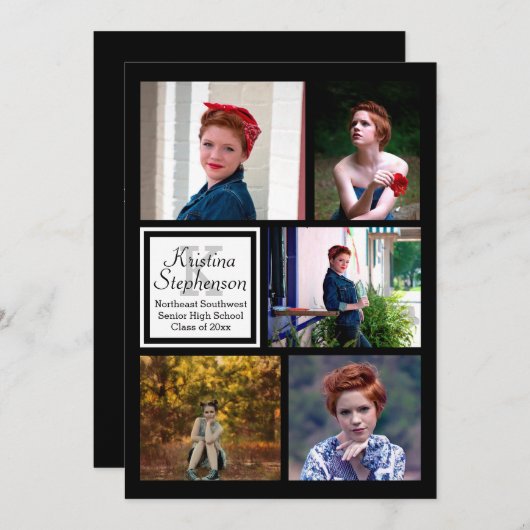 Foto Collage Monogram High School Afstuderen Kaart (Voorkant / Achterkant)