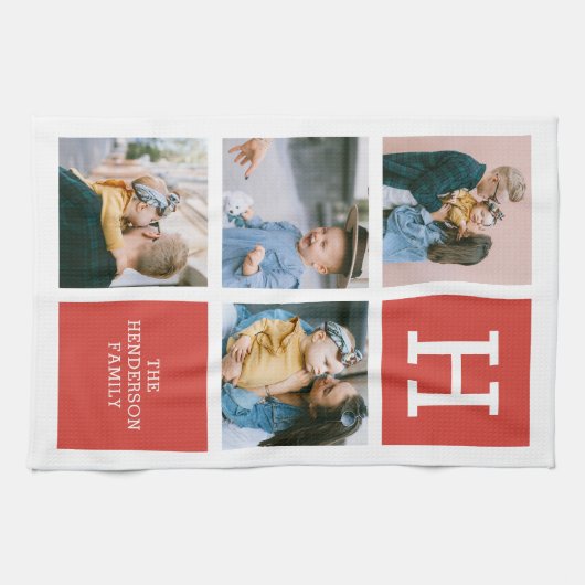 Foto Collage Monogram Modern Kitchen Towel Theedoek (Horizontaal)