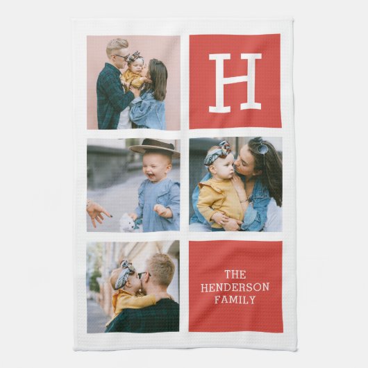 Foto Collage Monogram Modern Kitchen Towel Theedoek (Verticaal)